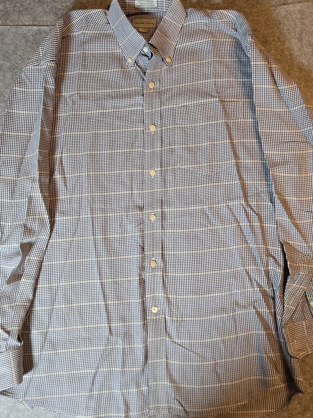 Cutter & Buck Blue and White Mini-Check Button-Down Shirt